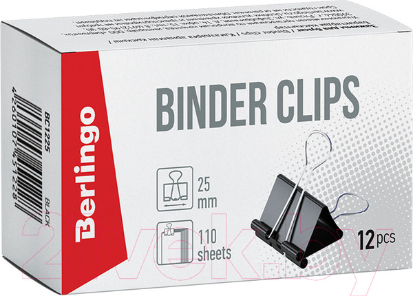 Изображение товара Зажим для бумаги Berlingo BC1225 (12шт, черный)
