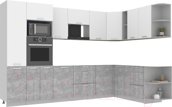 Изображение товара Кухонный гарнитур Интерлиния Мила Лайт 1.88x3.2 правая без столешницы (белый платинум/бетон)
