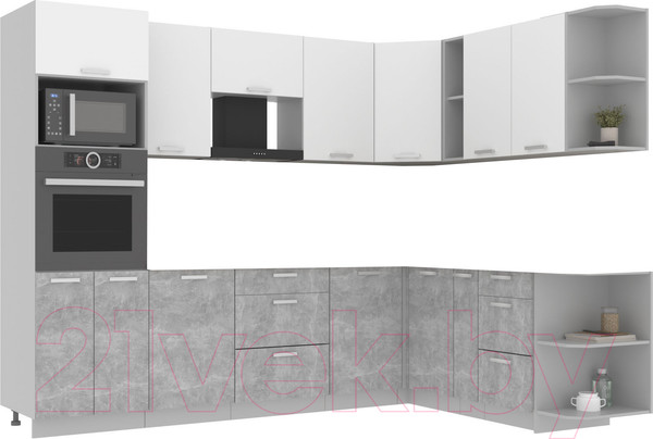 Изображение товара Кухонный гарнитур Интерлиния Мила Лайт 1.88x2.8 правая без столешницы (белый платинум/бетон)