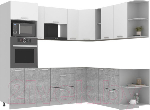 Изображение товара Кухонный гарнитур Интерлиния Мила Лайт 1.88x2.4 правая без столешницы (белый платинум/бетон)