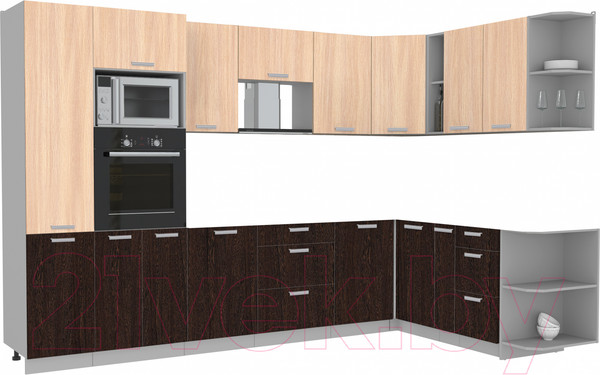 Изображение товара Кухонный гарнитур Интерлиния Мила Лайт 1.88x3.2 правая без столешницы (дуб молочный/дуб венге)