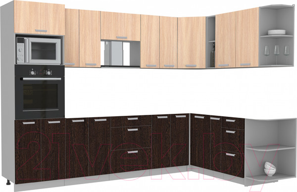 Изображение товара Кухонный гарнитур Интерлиния Мила Лайт 1.88x3.0 правая без столешницы (дуб молочный/дуб венге)