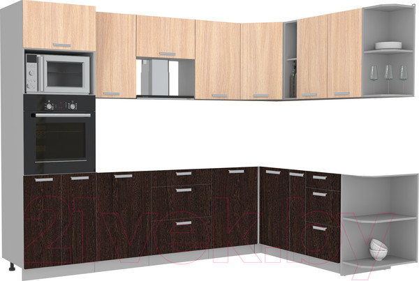 Изображение товара Кухонный гарнитур Интерлиния Мила Лайт 1.88x2.8 правая без столешницы (дуб молочный/дуб венге)