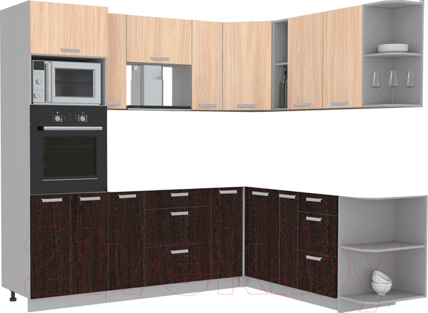 Изображение товара Кухонный гарнитур Интерлиния Мила Лайт 1.88x2.4 правая без столешницы (дуб молочный/дуб венге)