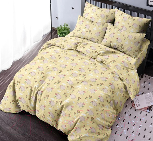 Изображение товара Комплект постельного белья Ночь нежна Свинки Стандарт 1.5сп 70x70 7699-2  (желтый)