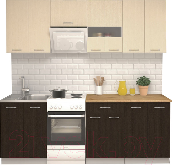 Изображение товара Кухонный гарнитур Mio Tesoro Экстра-лайт 2.2 (венге светлый/венге/дуб бунратти)
