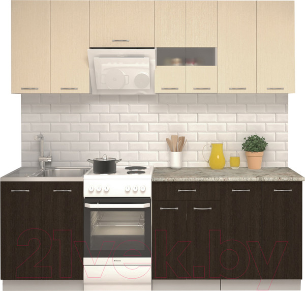 Изображение товара Кухонный гарнитур Mio Tesoro Экстра-лайт 2.2 (венге светлый/венге/марсель)