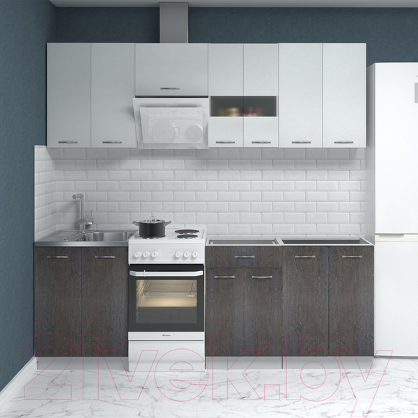 Изображение товара Кухонный гарнитур Mio Tesoro Экстра-лайт 2.2 без столешницы (белый/береза)