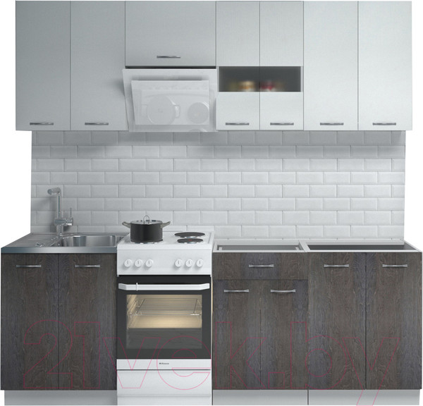 Изображение товара Кухонный гарнитур Mio Tesoro Экстра-лайт 2.2 без столешницы (белый/береза)