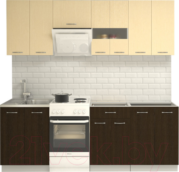 Изображение товара Кухонный гарнитур Mio Tesoro Экстра-лайт 2.2 без столешницы (венге светлый/венге)