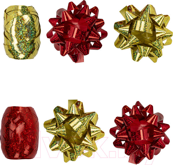 Изображение товара Набор элементов для декорирования Золотая сказка 4 банта, 2 ленты / 591849 (красный/золото)