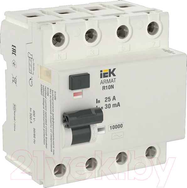 Изображение товара Дифференциальный автомат IEK 4P 25А 30мА тип AC / AR-R10N-4-025C030