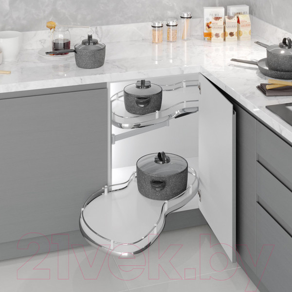 Изображение товара Корзина выкатная Starax Волшебный уголок поворотный / S-3015-C (левое выдвижение, хром)