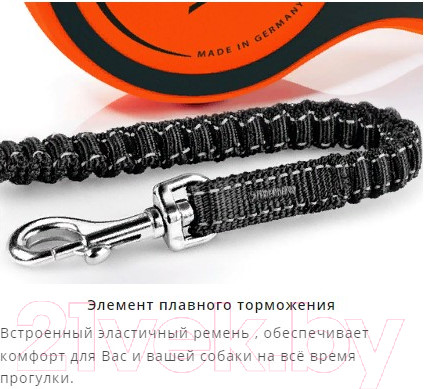 Изображение товара Поводок-рулетка Flexi Xtreme ремень / 34606 (L, 8м, черный/оранжевый)