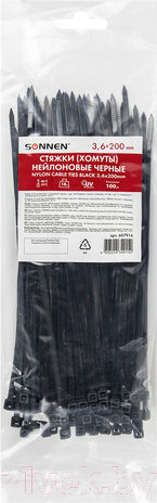 Изображение товара Стяжка для кабеля Sonnen Power Lock / 607916 (100шт, черный)