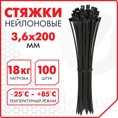 Изображение товара Стяжка для кабеля Sonnen Power Lock / 607916 (100шт, черный)