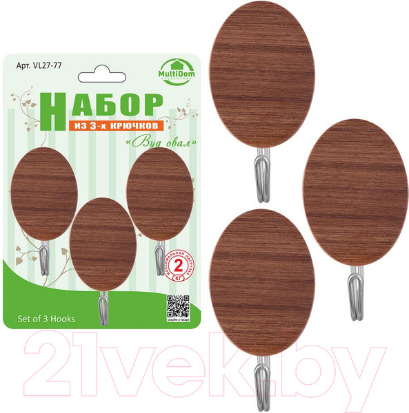 Изображение товара Крючок для ванной Мультидом Вуд овал / VL27-77