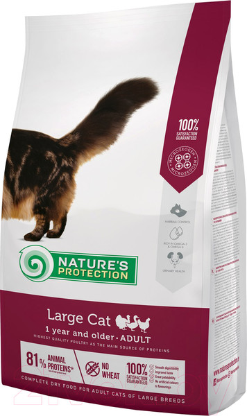 Изображение товара Сухой корм для кошек Nature's Protection Large Cat Poultry от 1 года крупных пород с птицей / NPS45784 (2кг)