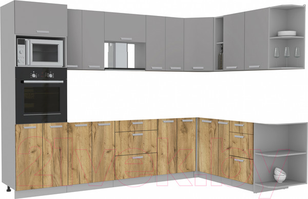 Изображение товара Кухонный гарнитур Интерлиния Мила Лайт 1.88x3.0 правая без столешницы (серебристый/дуб золотой)