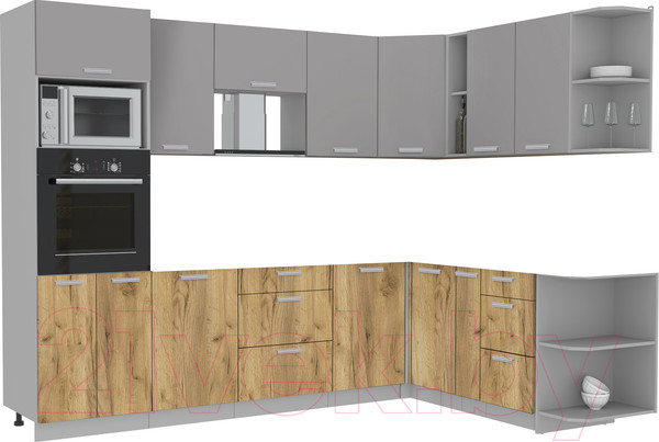 Изображение товара Кухонный гарнитур Интерлиния Мила Лайт 1.88x2.8 правая без столешницы (серебристый/дуб золотой)
