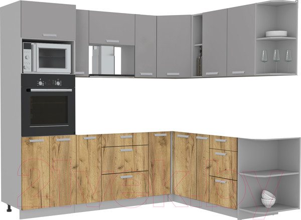 Изображение товара Кухонный гарнитур Интерлиния Мила Лайт 1.88x2.4 правая без столешницы (серебристый/дуб золотой)