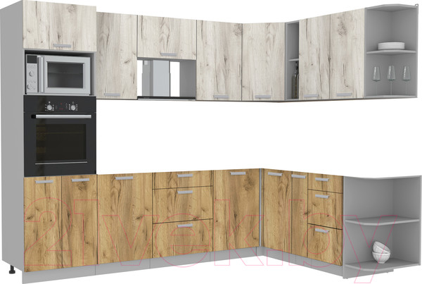 Изображение товара Кухонный гарнитур Интерлиния Мила Лайт 1.88x2.8 правая без столешницы (дуб белый/дуб золотой)