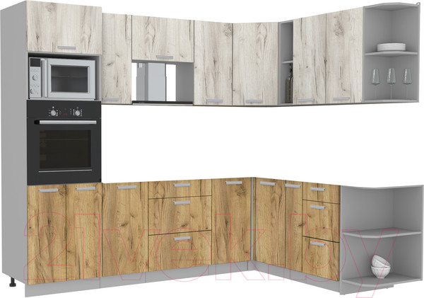 Изображение товара Кухонный гарнитур Интерлиния Мила Лайт 1.88x2.6 правая без столешницы (дуб белый/дуб золотой)