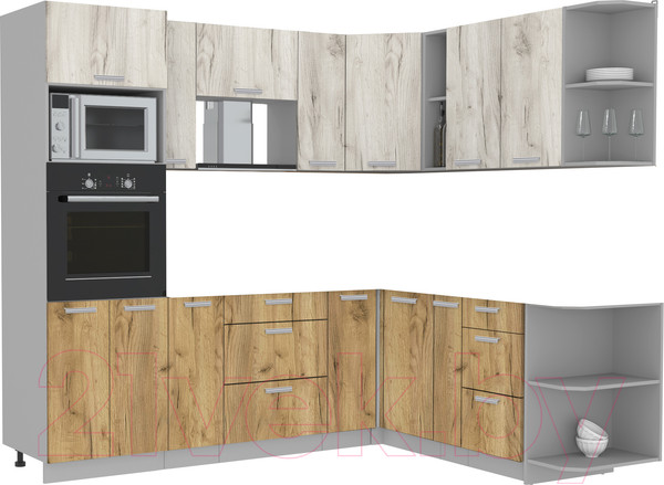 Изображение товара Кухонный гарнитур Интерлиния Мила Лайт 1.88x2.4 правая без столешницы (дуб белый/дуб золотой)