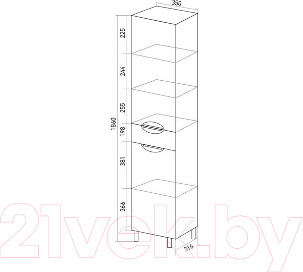 Изображение товара Шкаф-пенал для ванной Mixline Кассиопея 35 R 518676