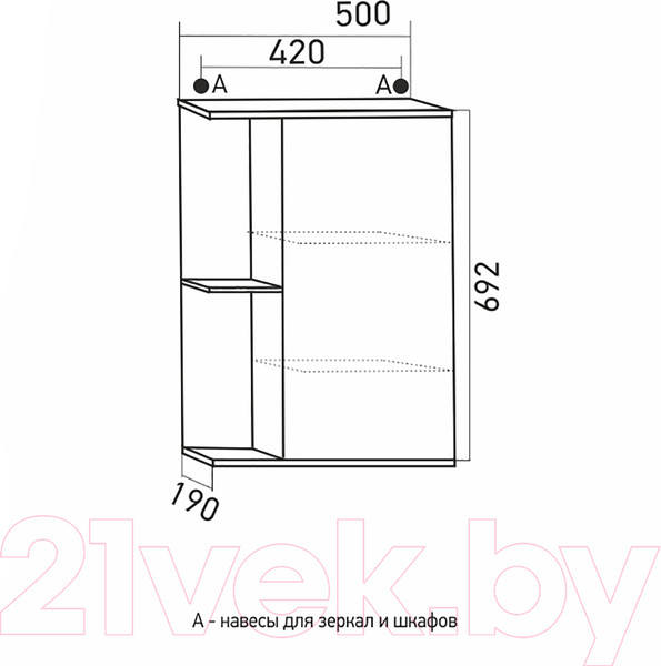 Изображение товара Шкаф с зеркалом для ванной Mixline Стандарт 50 R 525514
