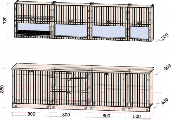Изображение товара Кухонный гарнитур Интерлиния Берес 2.9Б (дуб полярный/серый каспий)