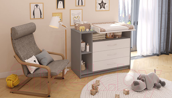 Изображение товара Комод пеленальный Polini Kids Simple 2110 / 0002322.51 (серый/белый)