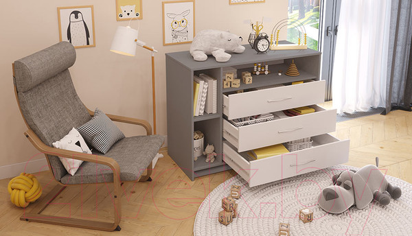 Изображение товара Комод пеленальный Polini Kids Simple 2110 / 0002322.51 (серый/белый)