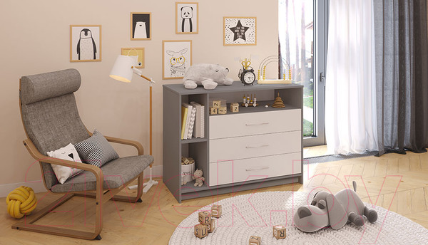 Изображение товара Комод пеленальный Polini Kids Simple 2110 / 0002322.51 (серый/белый)