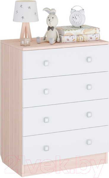 Изображение товара Комод Polini Kids Simple с 4 ящиками / 0001301.161 (дуб пастельный/белый)