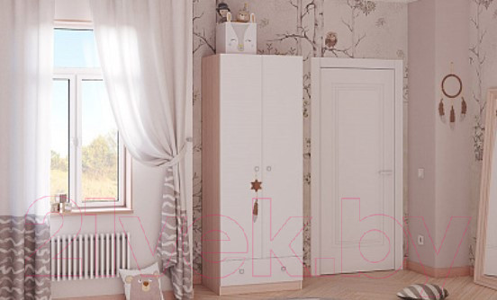 Изображение товара Шкаф Polini Kids Simple двухсекционный с ящиком / 0001302.161 (дуб пастельный/белый)