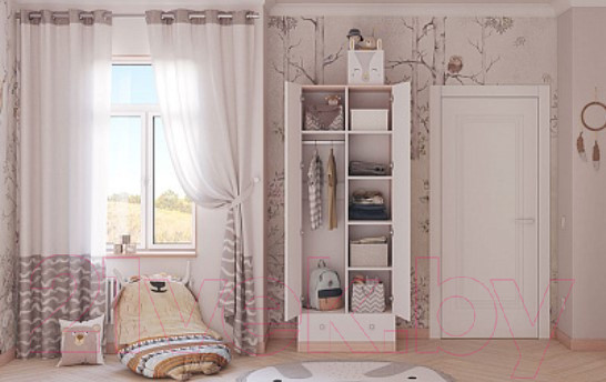 Изображение товара Шкаф Polini Kids Simple двухсекционный с ящиком / 0001302.161 (дуб пастельный/белый)