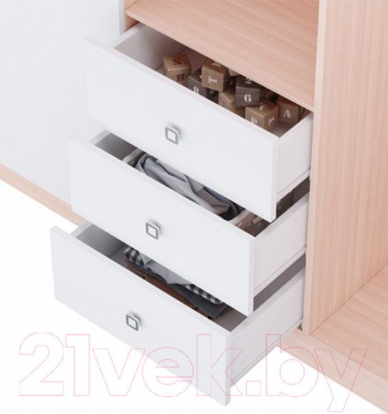 Изображение товара Шкаф Polini Kids Simple трехсекционный / 0001632.161 (дуб пастельный/белый)