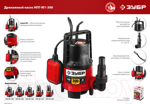 Изображение товара Дренажный насос Зубр НПГ-М1-750