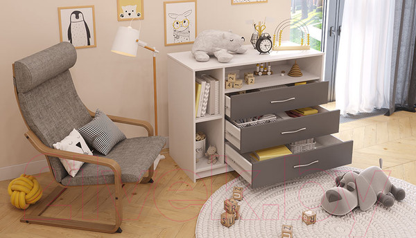 Изображение товара Комод пеленальный Polini Kids Simple 2110 / 0002322.55 (белый/серый)