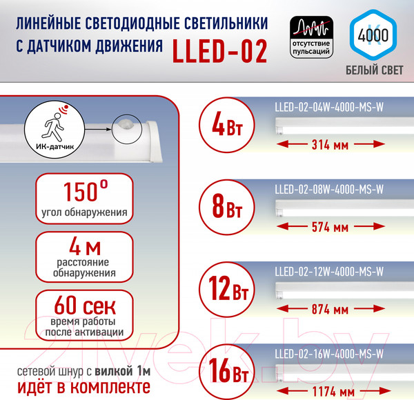 Изображение товара Светильник линейный ЭРА LLED-02-04W-4000-MS-W / Б0019783
