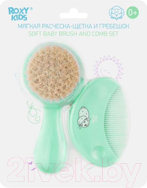 Изображение товара Набор для ухода за волосами детский Roxy-Kids Мягкая расческа-щетка и гребешок / RBH-003-M (мятный)