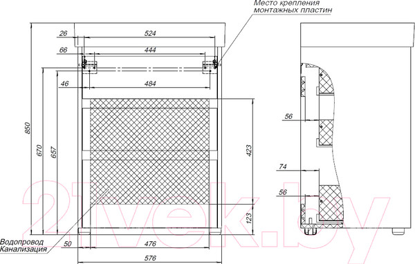 Изображение товара Тумба под умывальник Aquanet Nova Lite 60 / 302470 (дуб рошелье)