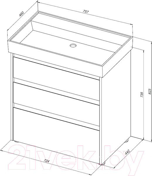 Изображение товара Тумба под умывальник Aquanet Nova Lite 75 / 302474 (дуб рустикальный)