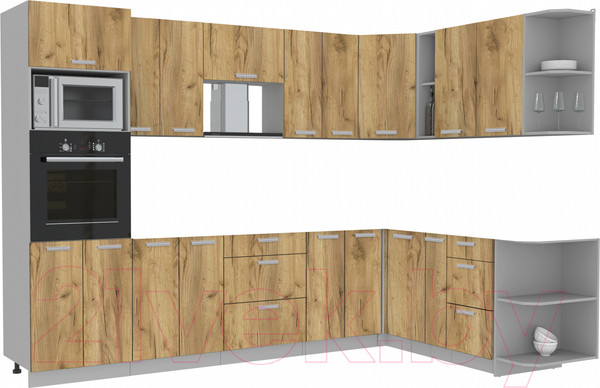 Изображение товара Кухонный гарнитур Интерлиния Мила Лайт 1.88x3.0 правая без столешницы (дуб золотой)