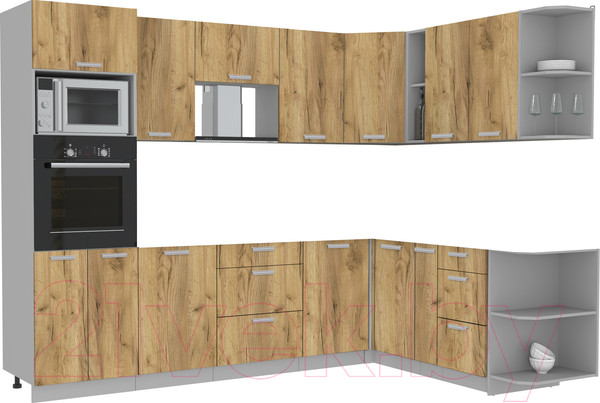 Изображение товара Кухонный гарнитур Интерлиния Мила Лайт 1.88x2.8 правая без столешницы (дуб золотой)