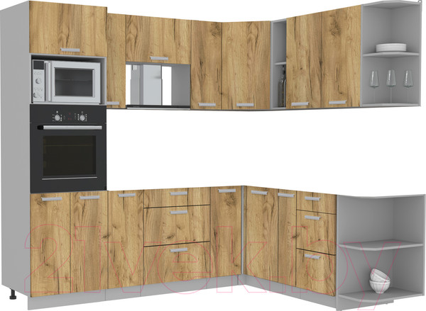 Изображение товара Кухонный гарнитур Интерлиния Мила Лайт 1.88x2.4 правая без столешницы (дуб золотой)