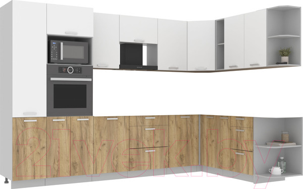 Изображение товара Кухонный гарнитур Интерлиния Мила Лайт 1.88x3.2 правая без столешницы (белый платинум/дуб золото)