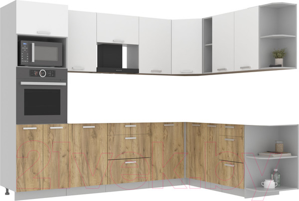 Изображение товара Кухонный гарнитур Интерлиния Мила Лайт 1.88x2.8 правая без столешницы (белый платинум/дуб золото)