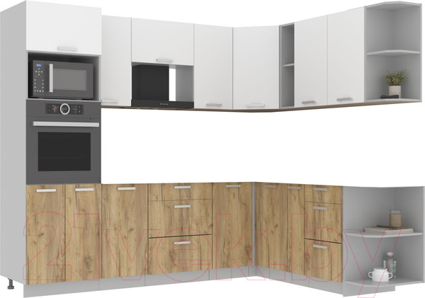 Изображение товара Кухонный гарнитур Интерлиния Мила Лайт 1.88x2.6 правая без столешницы (белый платинум/дуб золото)